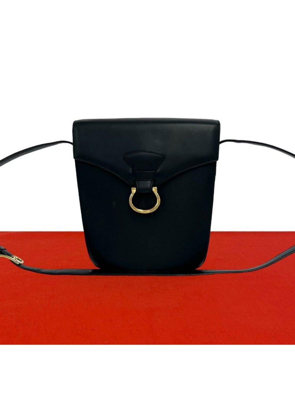Celine Vintage Logo Calf Leather Shoulder Bag Pochette Crossbody Black